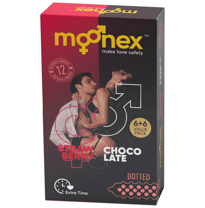 Moonex Moonex Super Dotted with Extra Time Condom (12 Each) Chocolate Strawberry - Nibasu