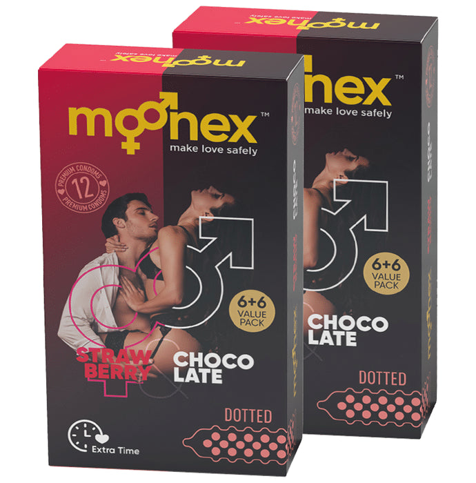 Moonex Moonex Super Dotted with Extra Time Condom (12 Each) Chocolate Strawberry - Nibasu