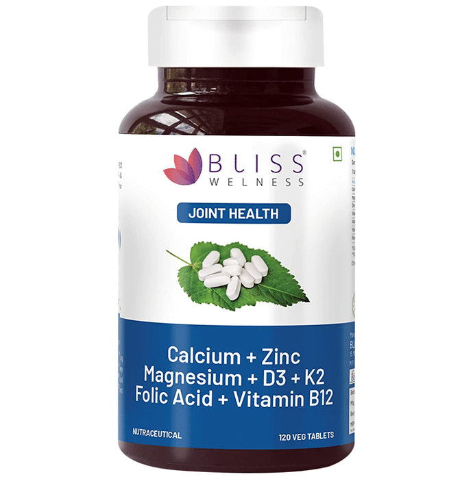 Bliss Welness Joint Health Calcium + Zinc Megnesium + D3 + K2 Veg Tablet - Nibasu