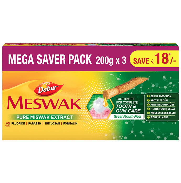 Dabur Meswak Toothpaste (200gm Each) Mega Saver Pack | For Healthy Teeth & Gums - Nibasu