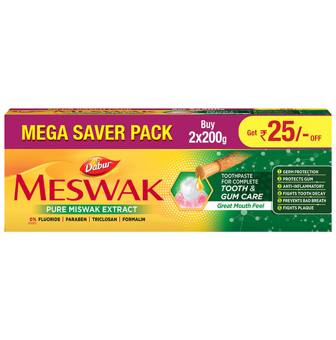 Dabur Meswak Toothpaste |Complete Oral & Gum Care Paste |Contains Miswak |Fluoride Free - Nibasu