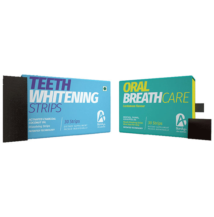 BonAyu Combo Pack of Teeth Withening Dissolving Strip & Oral Breath Care Cardomom Mouth Dissolving Strip ( 30 Each ) - Nibasu