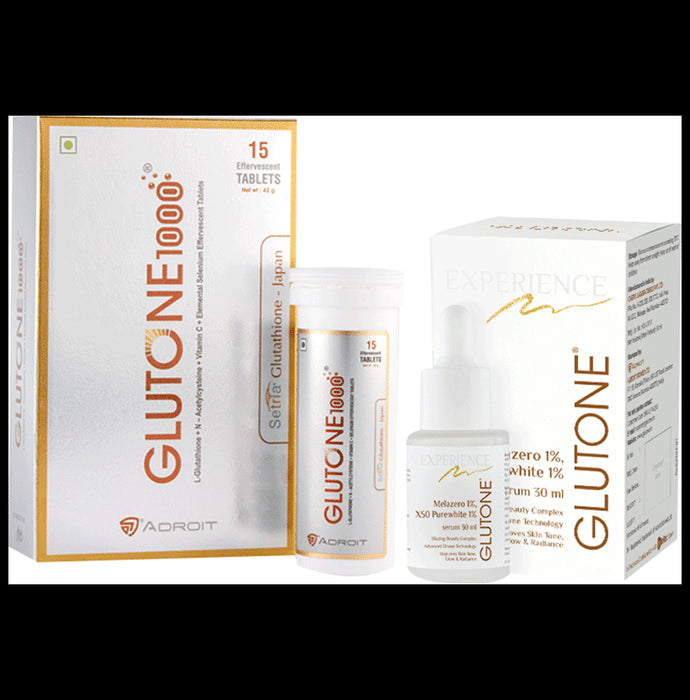 Glutone Combo Pack of Glutone 1000 (15 Effervescent Tablets)& Glutone Serum(30ml) - Nibasu