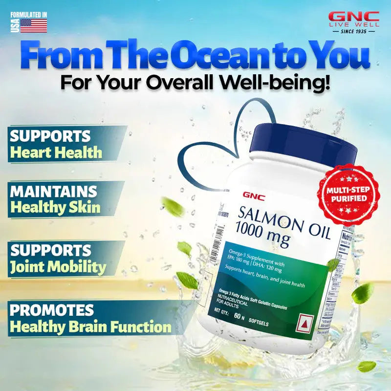 GNC Salmon Oil 1000mg Supports Joint Health, Vision & Overall Well-Being - Nibasu