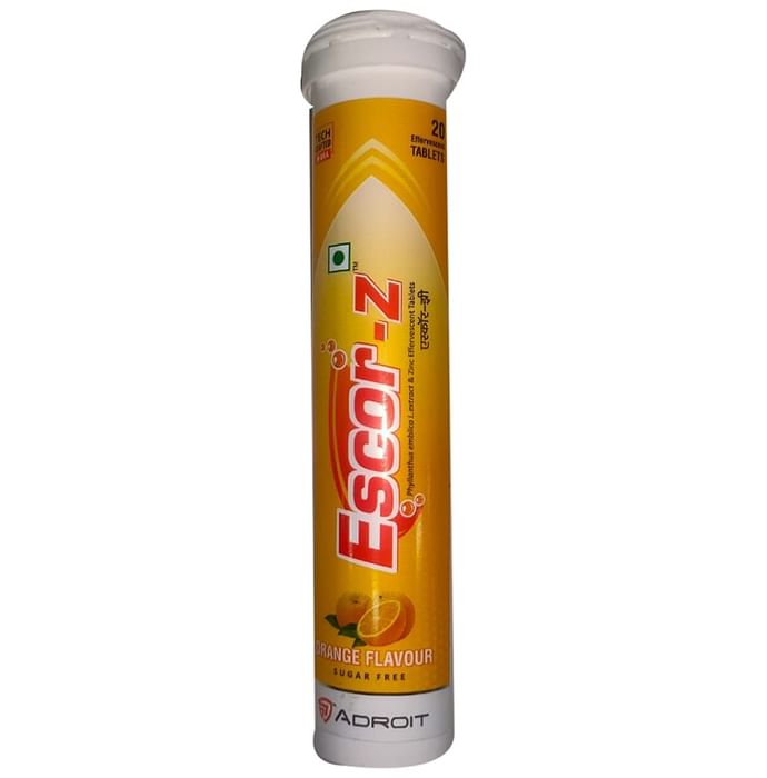 Escor Z with Zinc for Immunity | Sugar Free | Flavour Orange Effervescent Tablet - Nibasu
