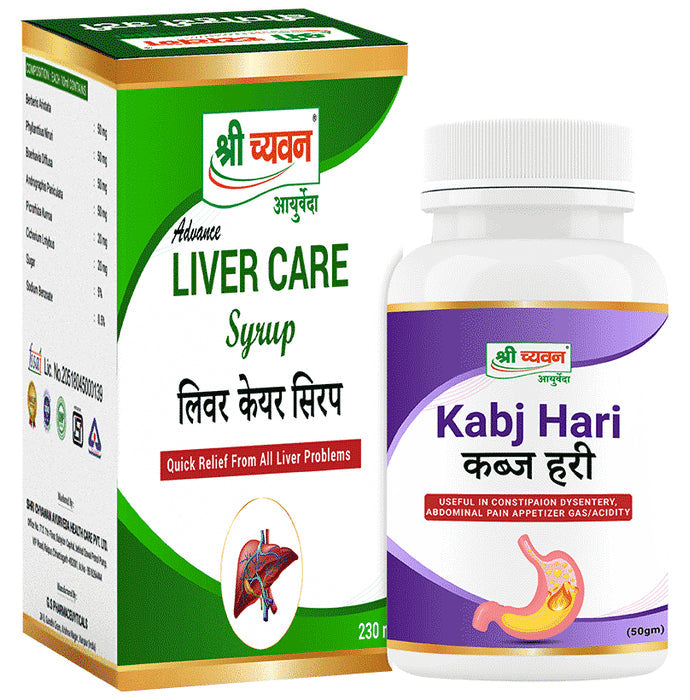 Shri Chyawan Combo Pack of Advance Liver Care Syrup (230ml Each) & Kabj Hari Powder (50gm) - Nibasu