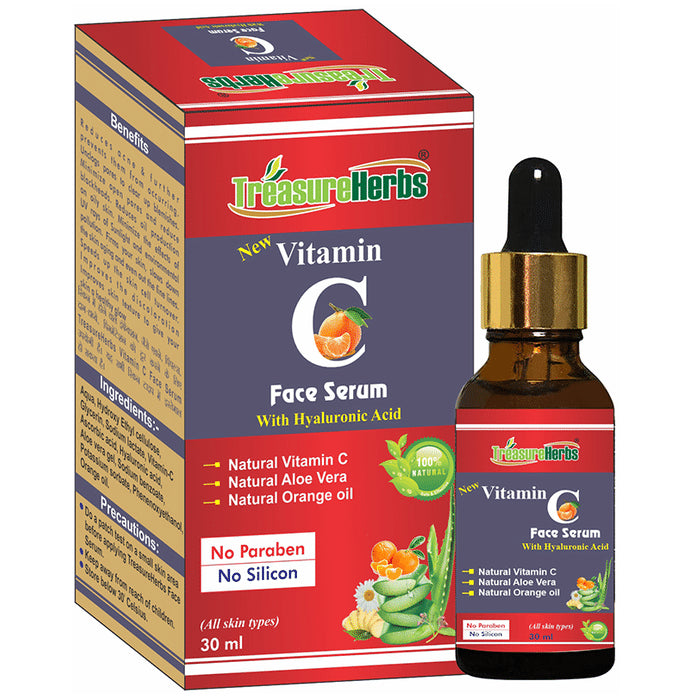 TreasureHerbs New Vitamin C Face Serum with Hyaluronic Acid All Skin Types - Nibasu