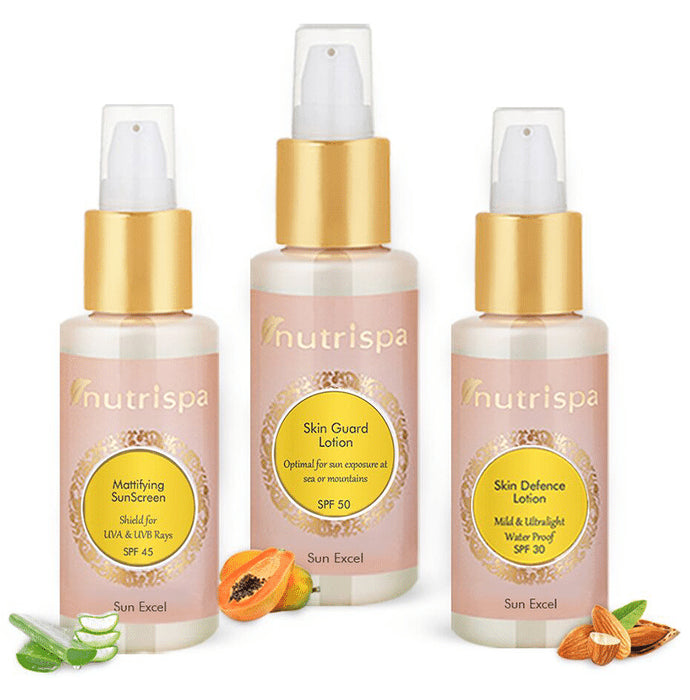 Nutrispa Combo Pack of Sun Excel Mattifying Sunscreen, Skin Guard Lotion & Skin Defence Lotion - Nibasu