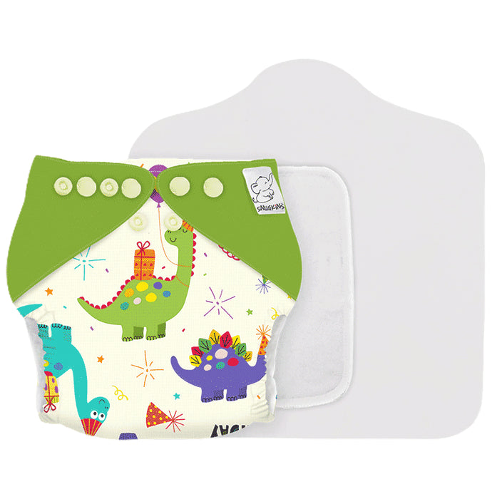 Snugkins New Age Reusable,Waterproof & Washable Cloth Diapers for Babies (0-2 years) Contains 1 Wet-Free Organic Cotton Prefold Pad & 1 Booster Pad Birthday Bumps - Nibasu