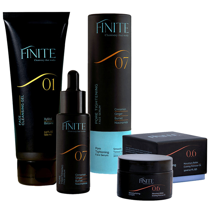 Finite Combo Pack of Moisturizing Cream (50ml), Pore Tightening Face Serum (30ml) & Face Cleansing Oil (100ml) - Nibasu