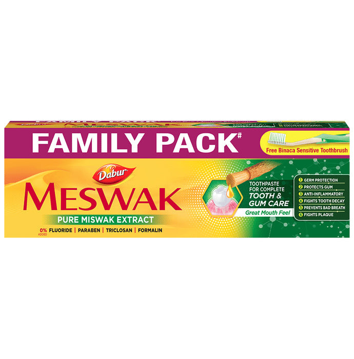 Dabur Oral Care - Meswak Complete (2 Paste, 1 Toothbrush) Pack - Nibasu