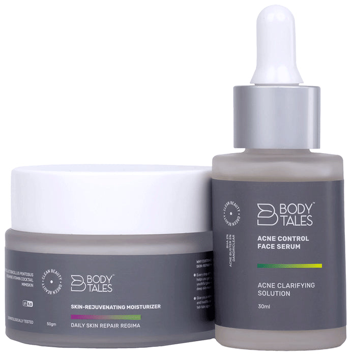 Body Tales Combo Pack of Acne Control Face Serum (30ml) & Skin-Rejuvenating Moisturizer (50gm) - Nibasu
