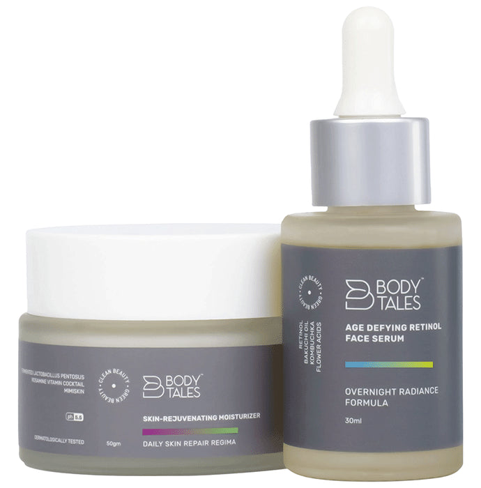 Body Tales Combo Pack of Age Defying Retinol Face Serum (30ml) & Skin-Rejuvenating Moisturizer (50gm) - Nibasu