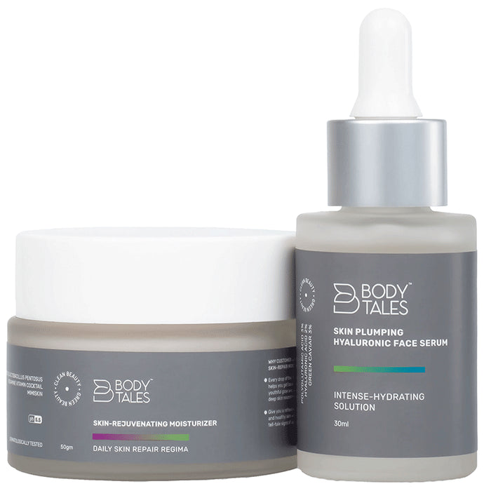 Body Tales Combo Pack of Skin Plumping Hyaluronic Face Serum (30ml) & Skin-Rejuvenating Moisturizer (50gm) - Nibasu