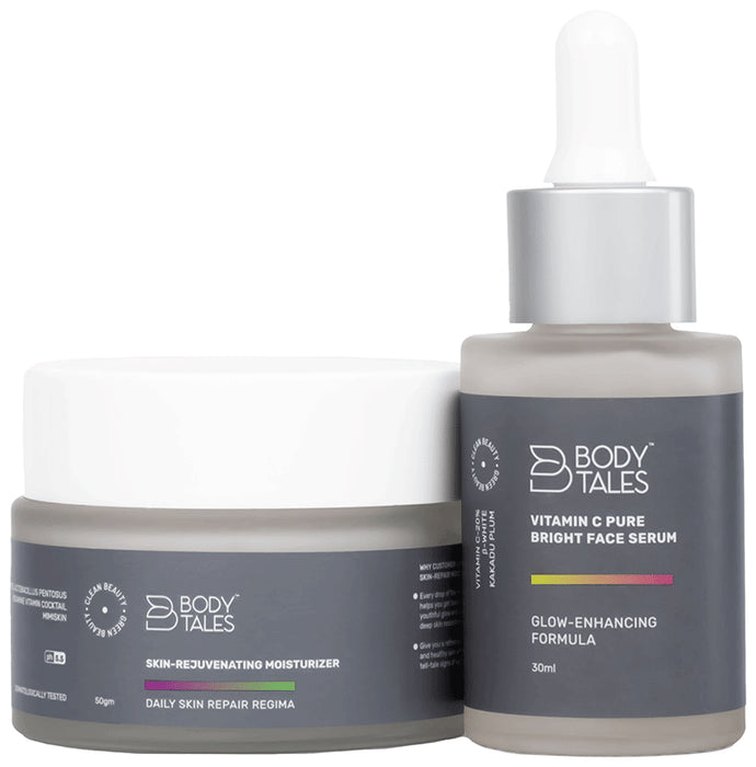 Body Tales Combo Pack of Vitamin C Pure Bright Face Serum (30ml) & Skin-Rejuvenating Moisturizer (50gm) - Nibasu