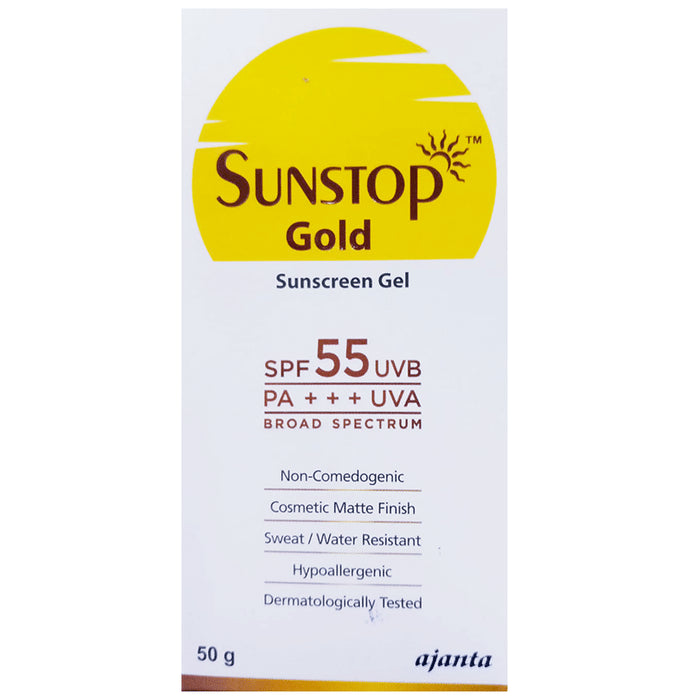 Sunstop Gold Sunscreen Gel SPF 55 PA+++ | Matte-Finish & Sweat/Water-Resistant - Nibasu