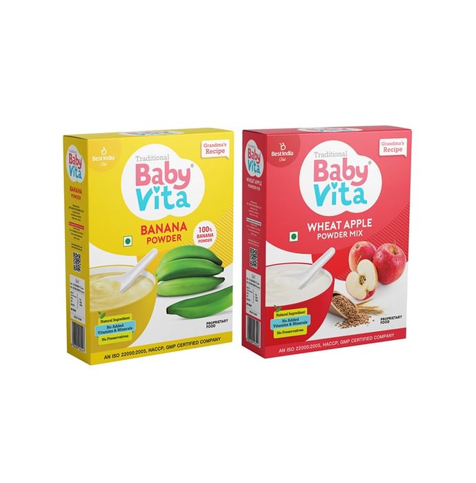 Combo Pack of Banana Powder and Wheat Apple Powder Mix (200gm Each) - Nibasu
