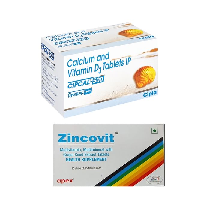 Combo Pack of Cipcal 500 Tablet & Zincovit Tablet (15 Each) - Nibasu