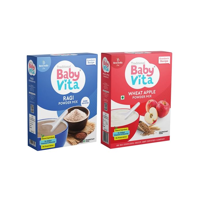 Combo Pack of Ragi Powder Mix and Wheat Apple Powder Mix (200gm Each) - Nibasu