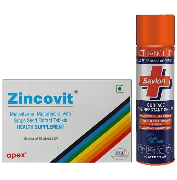 Combo Pack of Savlon Surface Disinfectant Spray 170gm & Zincovit Tablet (15) - Nibasu
