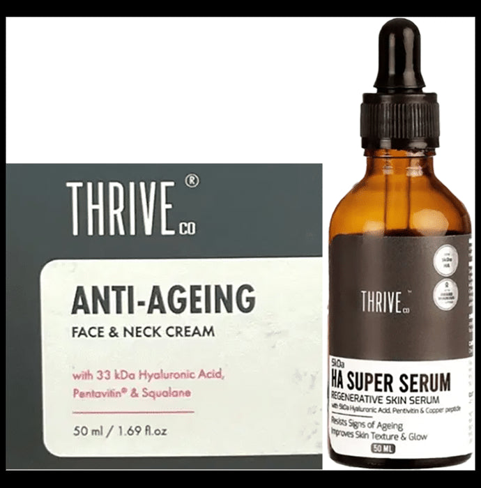 Combo Pack of ThriveCo 5kDa HA Super Serum & ThriveCo Anti-Ageing Cream (50ml Each) - Nibasu
