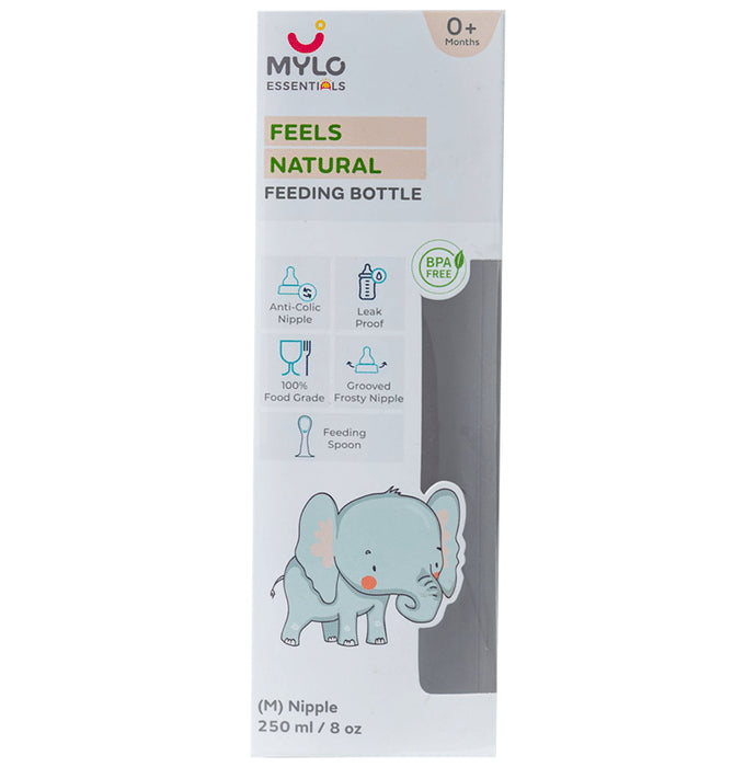 Mylo Essentials Feels Natural Feeding Bottle Medium Nipple Blue Elephant - Nibasu