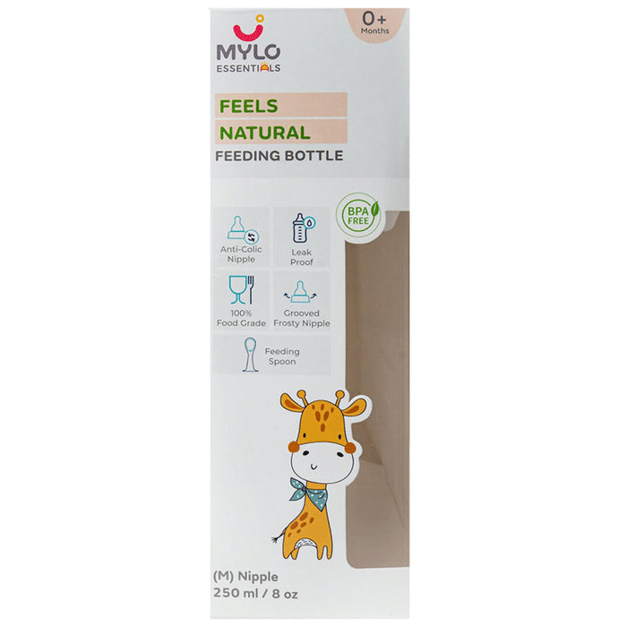 Mylo Essentials Feels Natural Feeding Bottle Medium Nipple Orange Giraffe - Nibasu