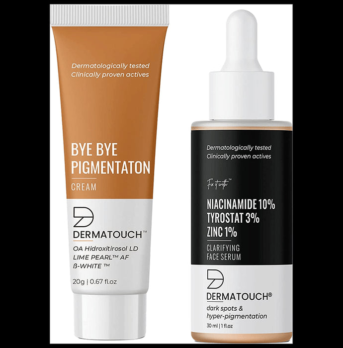 Dermatouch Combo Pack of Bye Bye Pigmentation Cream (20gm) and Niacinamide 10% Tyrostat 3% Zinc 1% Clarifying Face Serum (30ml) - Nibasu