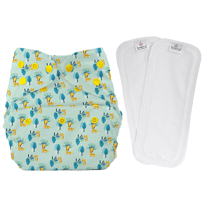 Bumberry Adjustable Reusable Cloth Diaper Cover with 2 Wet Free Insert For Babies Baby Giraffe - Nibasu