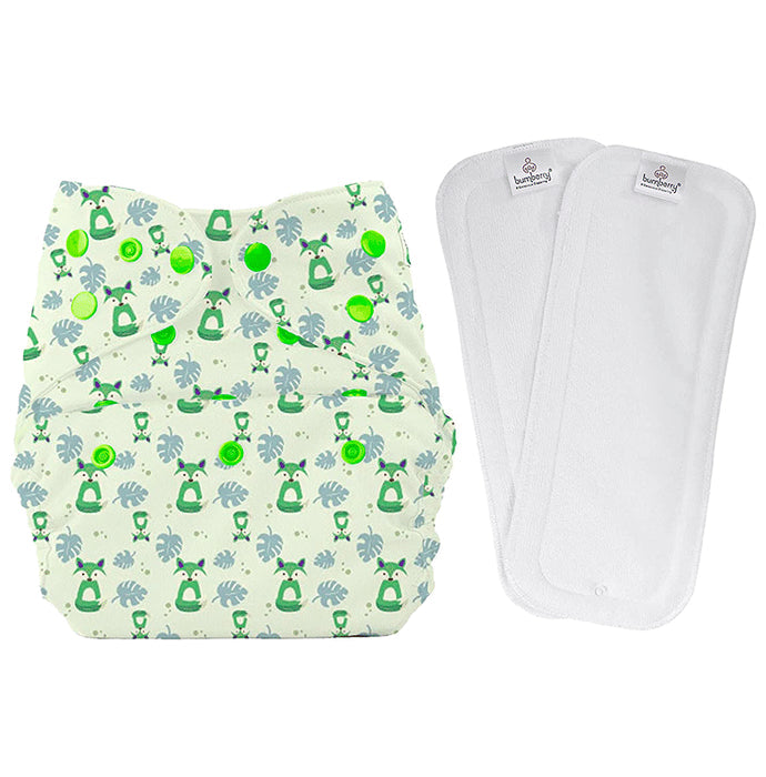 Bumberry Adjustable Reusable Cloth Diaper Cover with 2 Wet Free Insert For Babies Fuzzy Fox - Nibasu