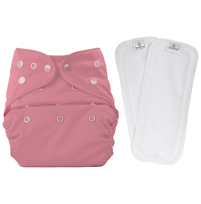 Bumberry Adjustable Reusable Cloth Diaper Cover with 2 Wet Free Insert For Babies Mauve - Nibasu