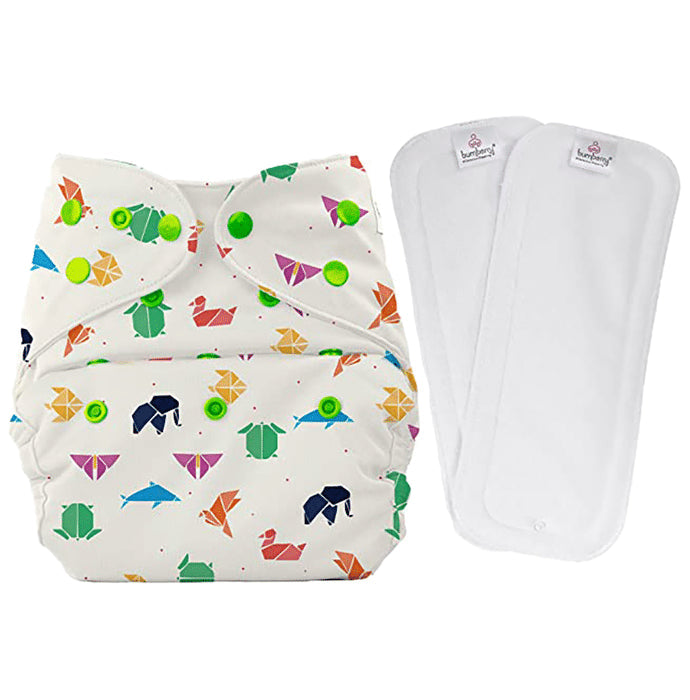 Bumberry Adjustable Reusable Cloth Diaper Cover with 2 Wet Free Insert For Babies Origami - Nibasu