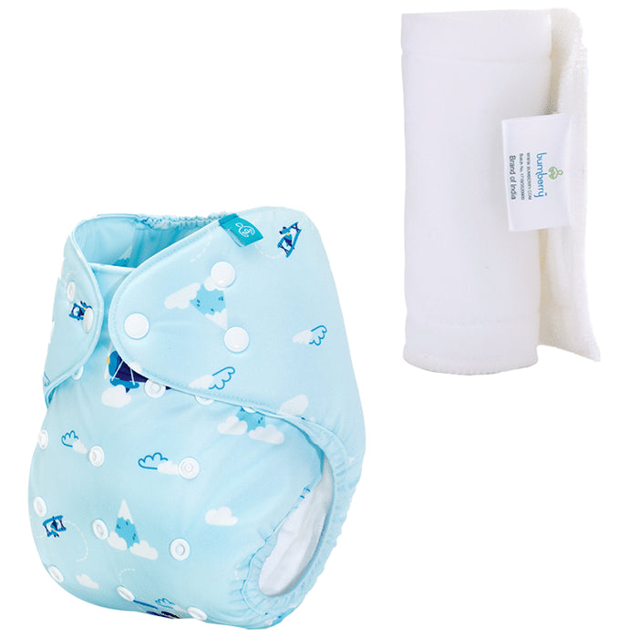 Bumberry Adjustable Reusable Cloth Pocket Diaper With 1 Three-Layer Microfiber Inserts for Babies Helicopter - Nibasu
