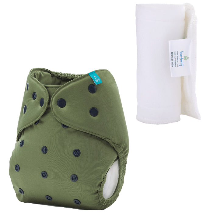 Bumberry Adjustable Reusable Cloth Pocket Diaper With 1 Three-Layer Microfiber Inserts for Babies Olive - Nibasu