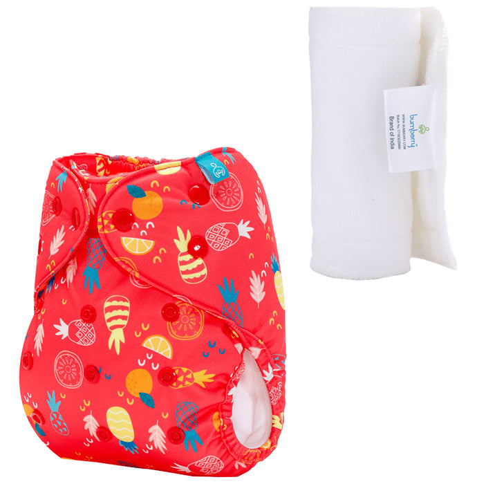 Bumberry Adjustable Reusable Cloth Pocket Diaper With 1 Three-Layer Microfiber Inserts for Babies Pineapple - Nibasu