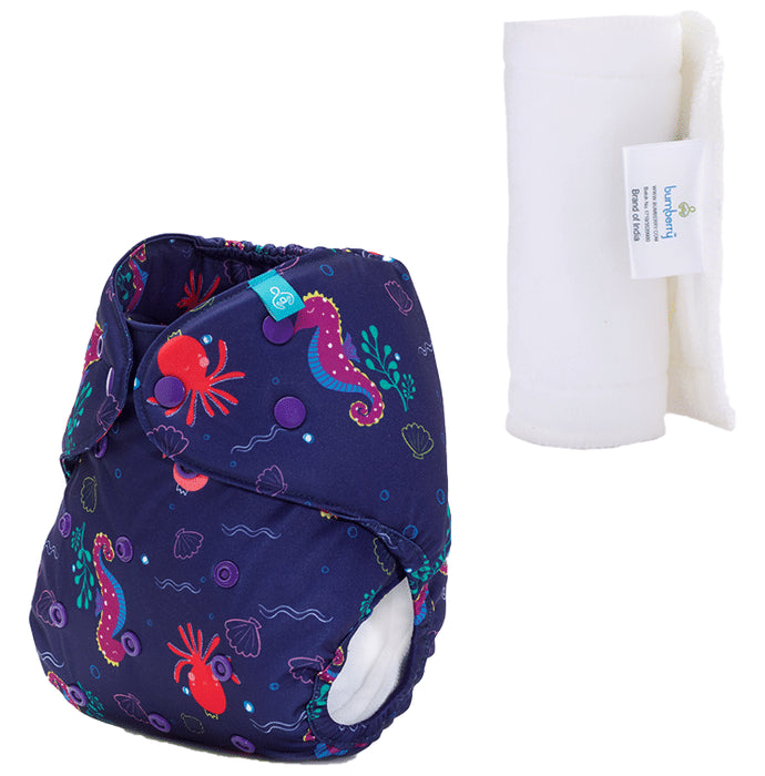 Bumberry Adjustable Reusable Cloth Pocket Diaper With 1 Three-Layer Microfiber Inserts for Babies Seahorse - Nibasu