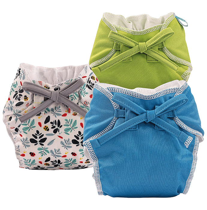 Bumberry Baby Smart Nappy Leak Proof Reusable & Adjustable Cloth Diaper for Newborn Oceanic Blue, Deep Green, Leaves & Bugs - Nibasu