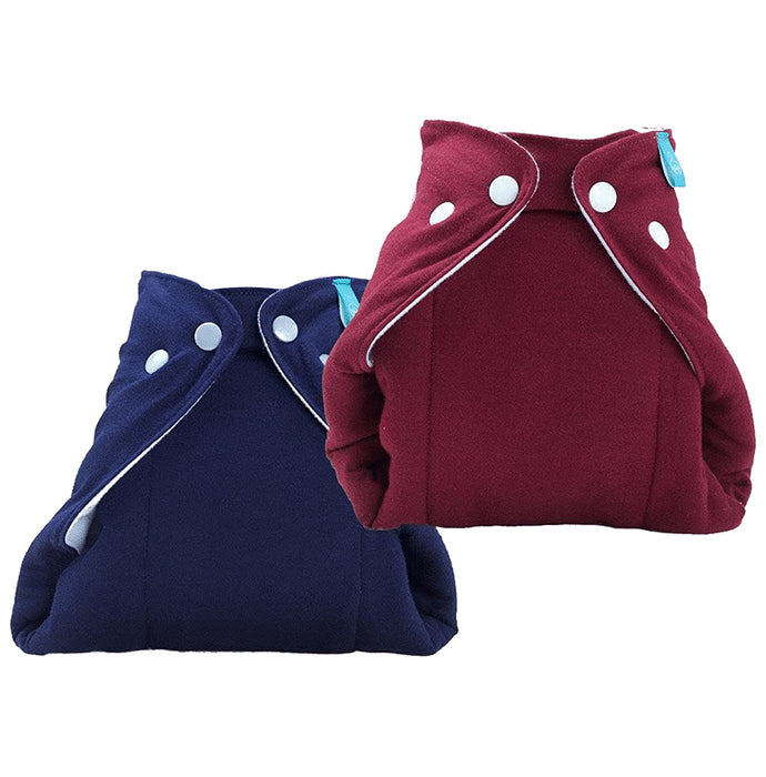 Bumberry Smart Prefold Diaper Cotton Cloth Reusable One Piece Diapering With Waist Adjustment & Extra Insert Attached Navy Blue & Pink - Nibasu
