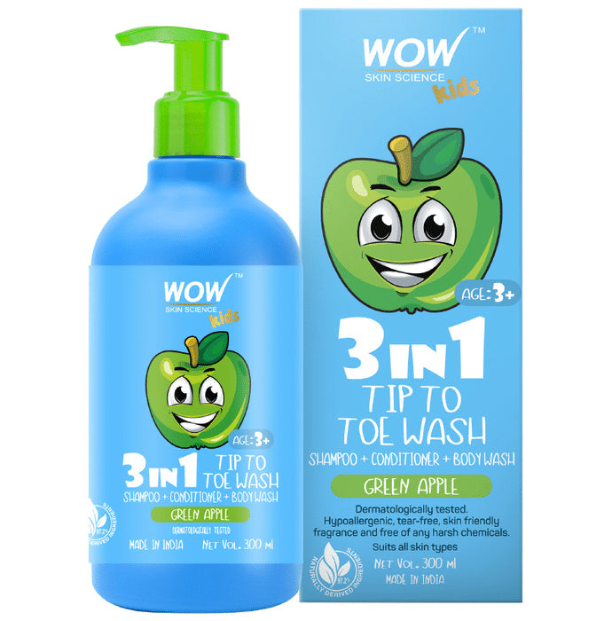 WOW Skin Science Kids 3 in 1 Tip to Toe Wash Green Apple - Nibasu