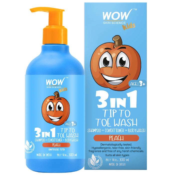 WOW Skin Science Kids 3 in 1 Tip to Toe Wash Peach - Nibasu