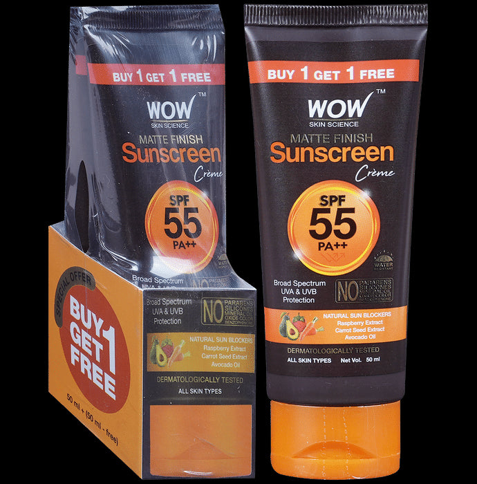 WOW Skin Science Matte Finish Sunscreen Creme SPF 55 PA++ Buy 1 Get 1 Free - Nibasu