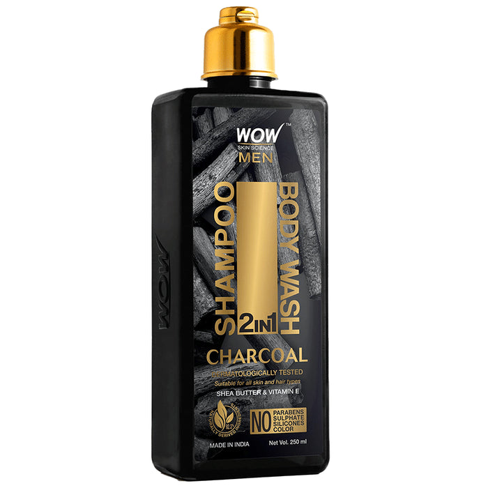 WOW Skin Science Men Charcoal 2 In 1 Shampoo + Body Wash - Nibasu