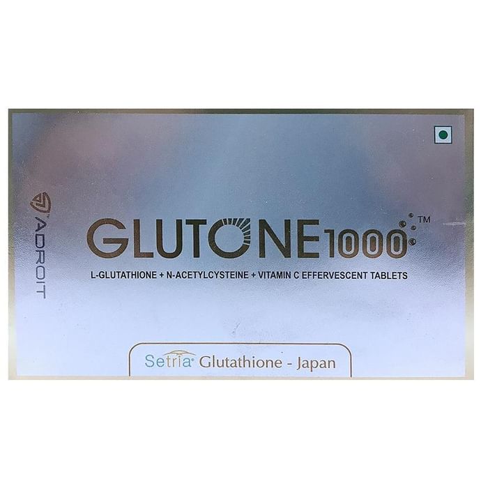 Glutone 1000 with Glutathione, Acetylcysteine & Vitamin C for Skin Health | Effervescent Tablet - Nibasu