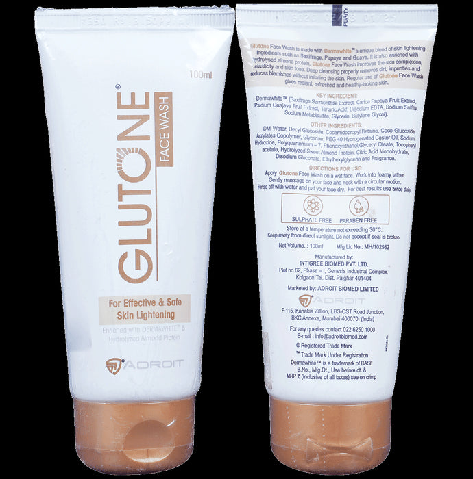Glutone Face Wash with Dermawhite & Hydrolyzed Almond Protein | For Skin Lightening - Nibasu