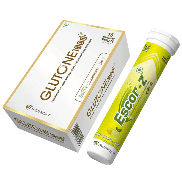 Glutone Glutone 1000 (15)& Escor-Z Lime & lemon Flavour(20) Effervescent Tablet - Nibasu