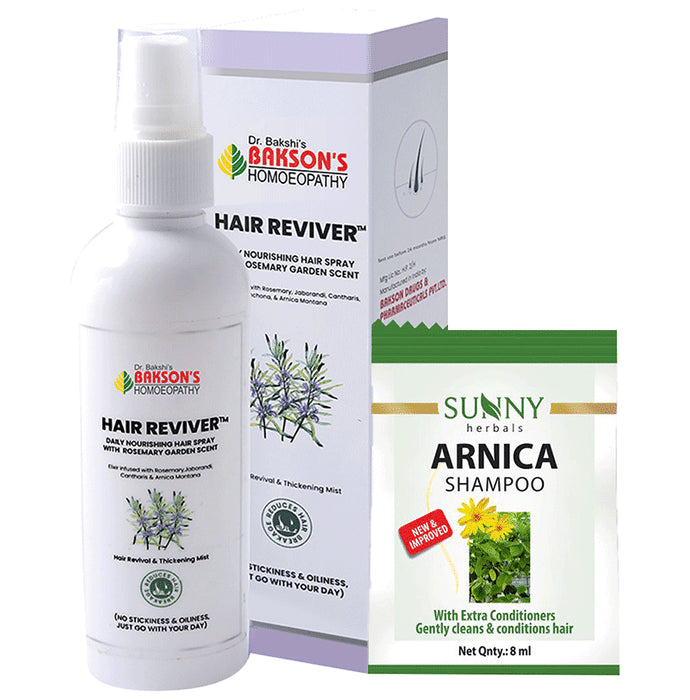 Bakson's Homeopathy Hair Reviver Liquid with 2 Sachet of 8ml Arnica Shampoo Free - Nibasu