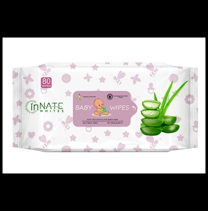 Innate Whites Alcohol Free Baby Wipes with Aloe Vera (80 Each) - Nibasu