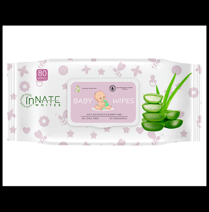 Innate Whites Alcohol Free Baby Wipes with Aloe Vera (80 Each) With Fliptop Lid - Nibasu