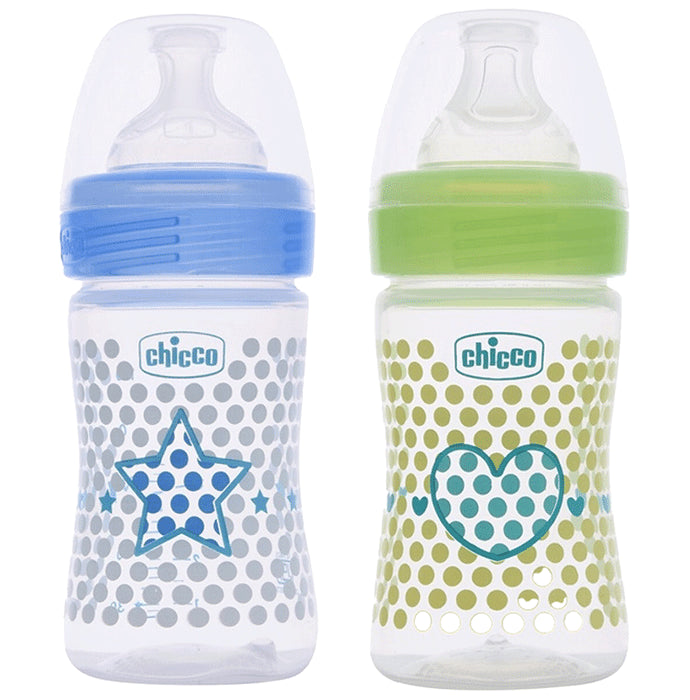 Chicco Bipack WellBeing Feeding Bottle Blue and Green - Nibasu