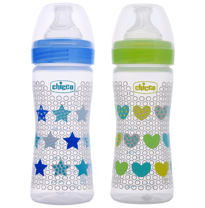 Chicco Bipack WellBeing Feeding Bottle Blue and Green Pack of 2 - Nibasu